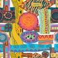 Seamless pattern with ethnic Zambia patterns collection. Tribal African ornaments and textures.